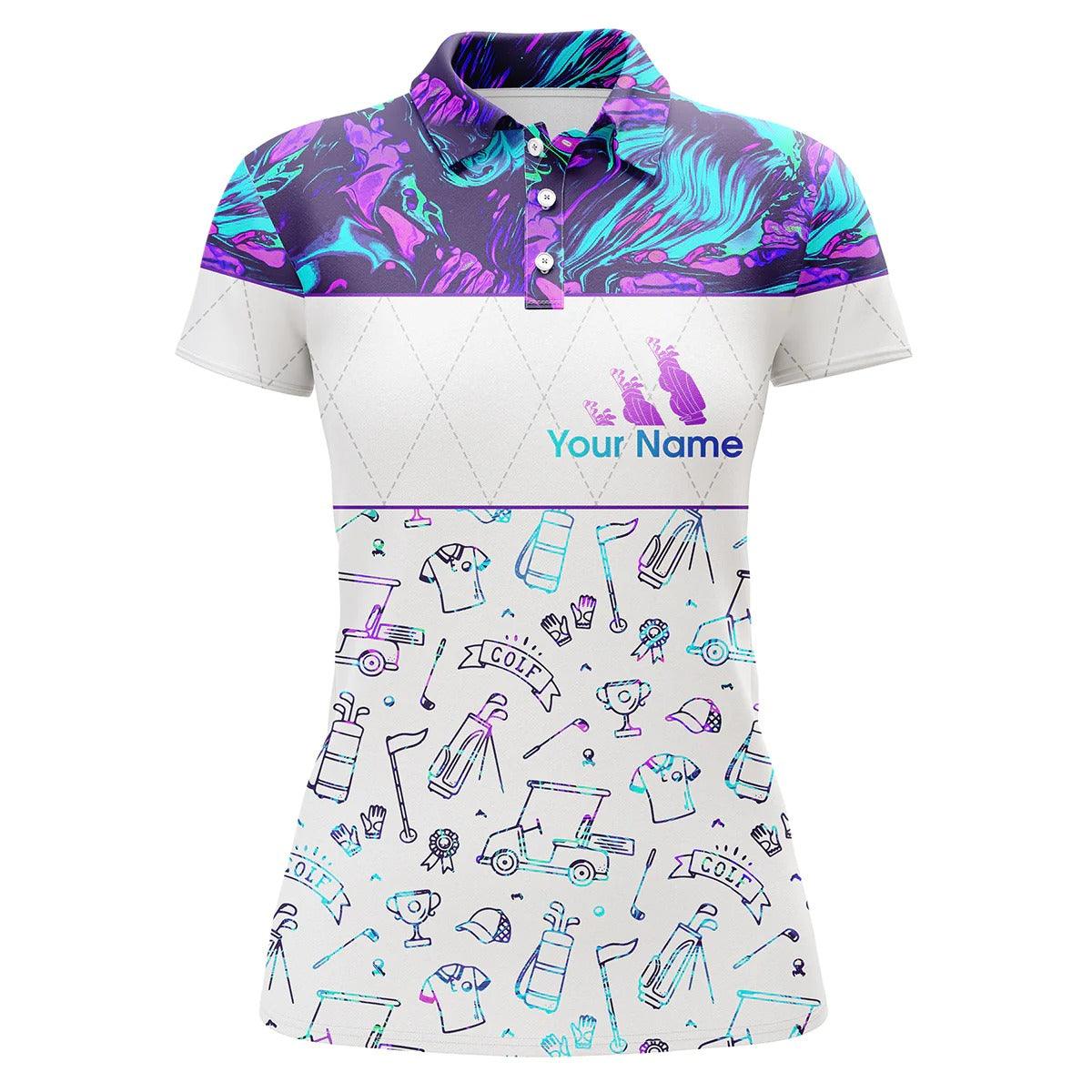 Customized Name Golf Women Polo Shirts, White Golf Shirts Personalized Funny Golf Icons Polo Shirts - Perfect Gift For Ladies, Golfers, Golf Lovers - Image 2