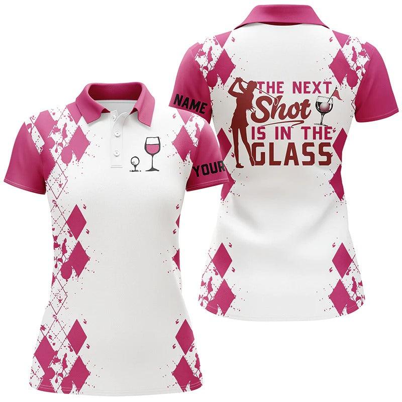 Customized Name Golf Women Polo Shirts, White Pink Personalized Golf & Wine Skeleton Playing Golf - Perfect Gift For Ladies, Golfers, Golf Lovers - Image 3