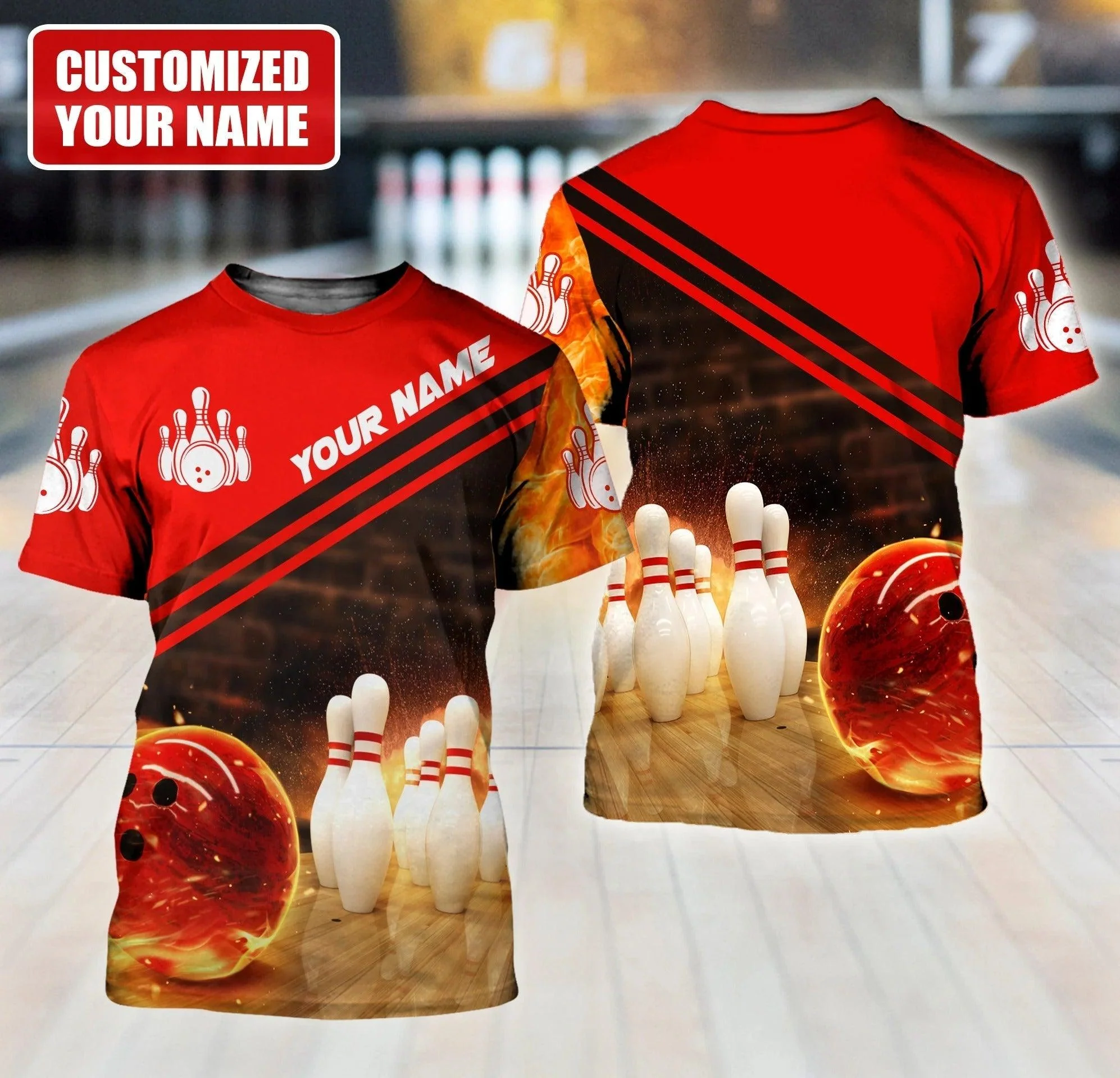 Customized Name Red Bowling T Shirt For Adult, To My Son Bowling Player Gift, Personalized Bowling Shirt For Men - Gift For Bowling Lovers, Bowlers - Image 2