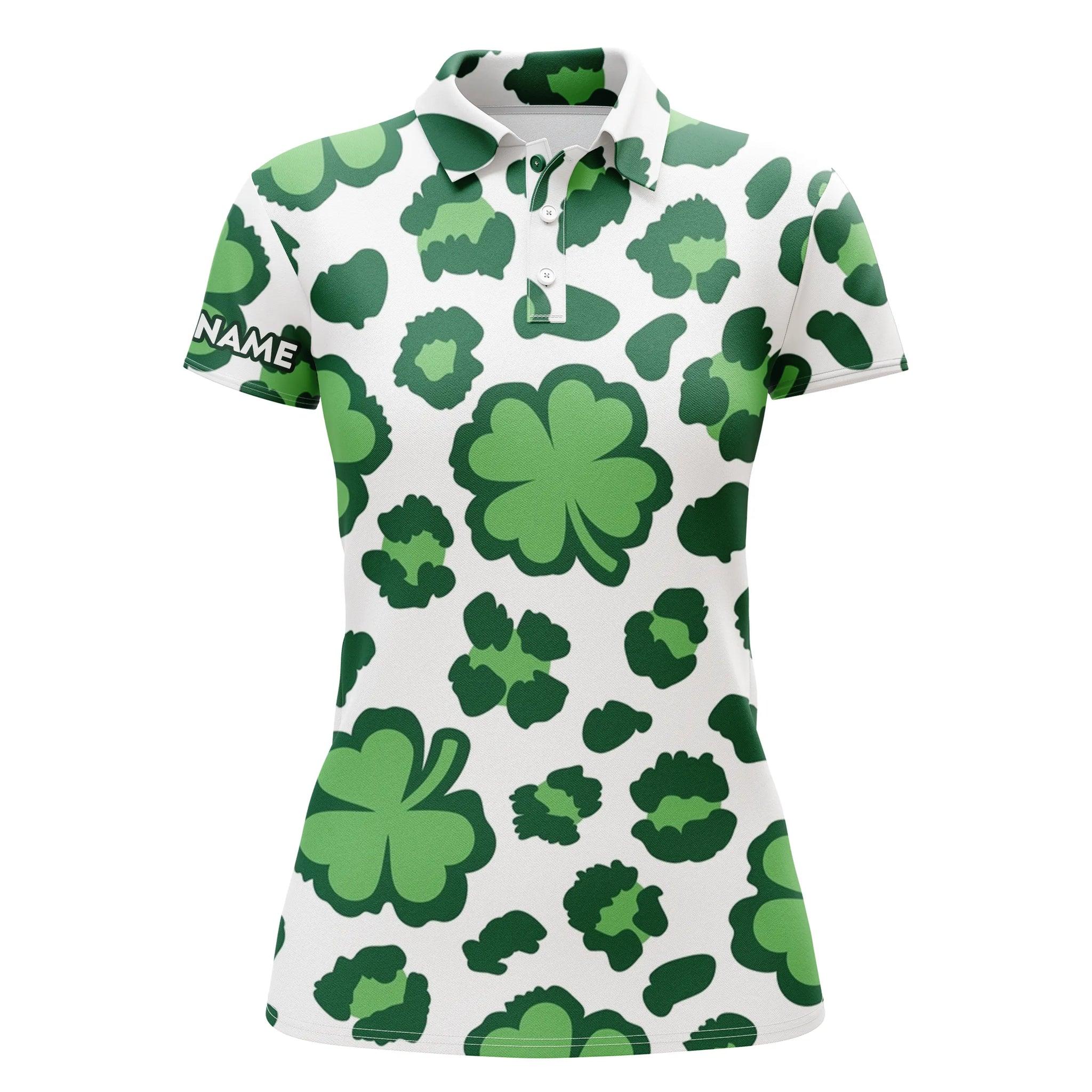 Customized Name St. Patrick's Day Women Polo Shirts, Personalized Clover And Leopard Pattern St. Patrick's Day Shirts - Perfect Gift For Ladies, Women - Image 2