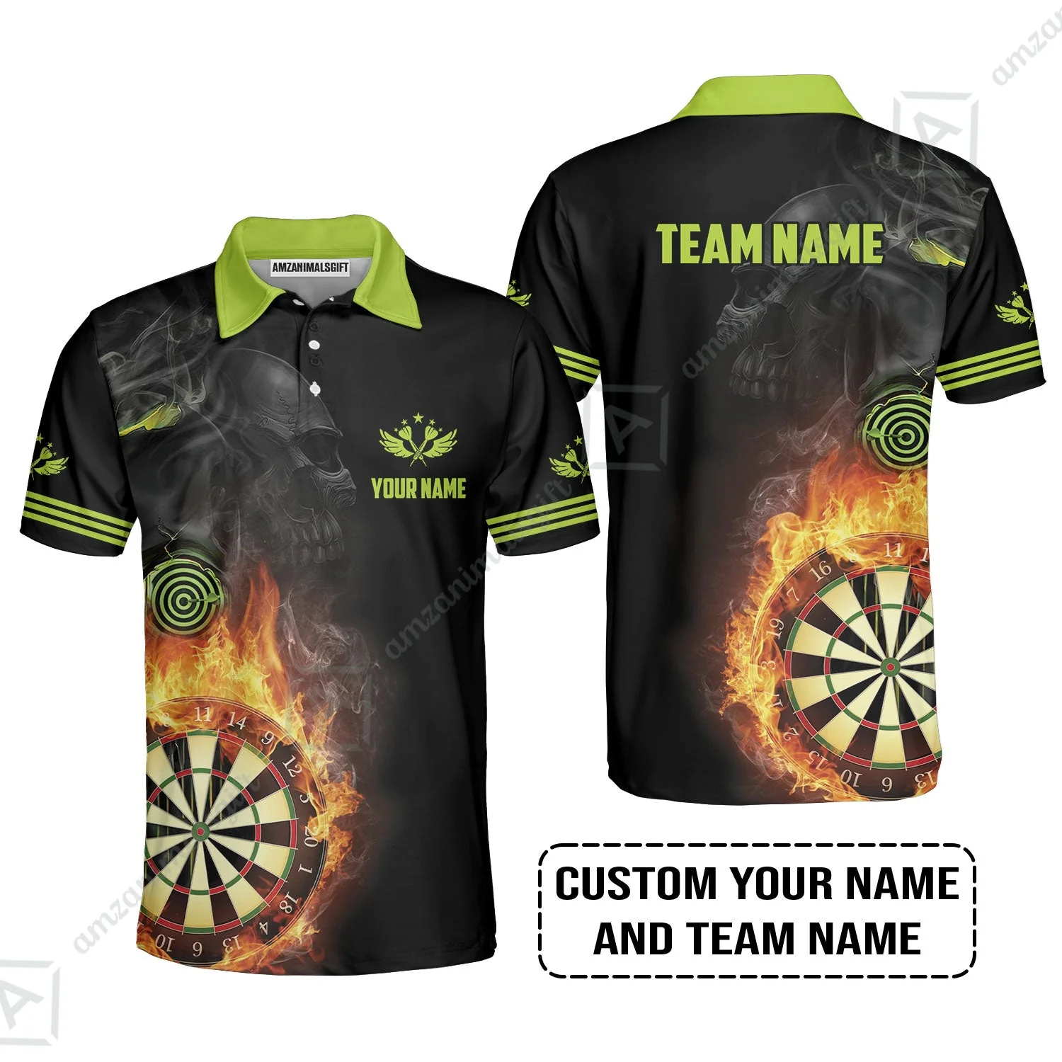 Customized Name & Team Darts Long Polo Shirt, Skull Darts Flame Personalized Darts Long Polo Shirt - Image 3