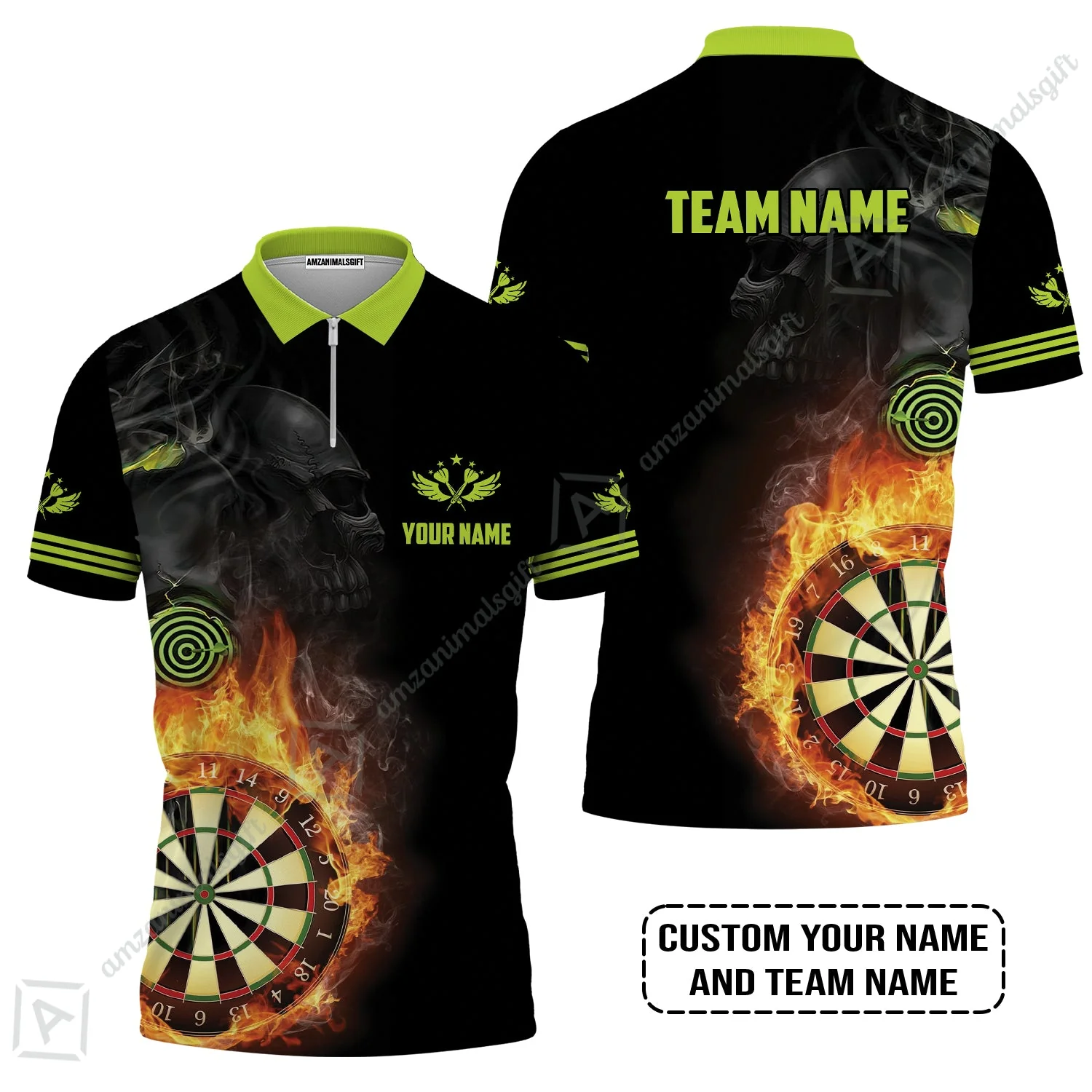 Customized Name & Team Darts Long Polo Shirt, Skull Darts Flame Personalized Darts Long Polo Shirt - Image 4