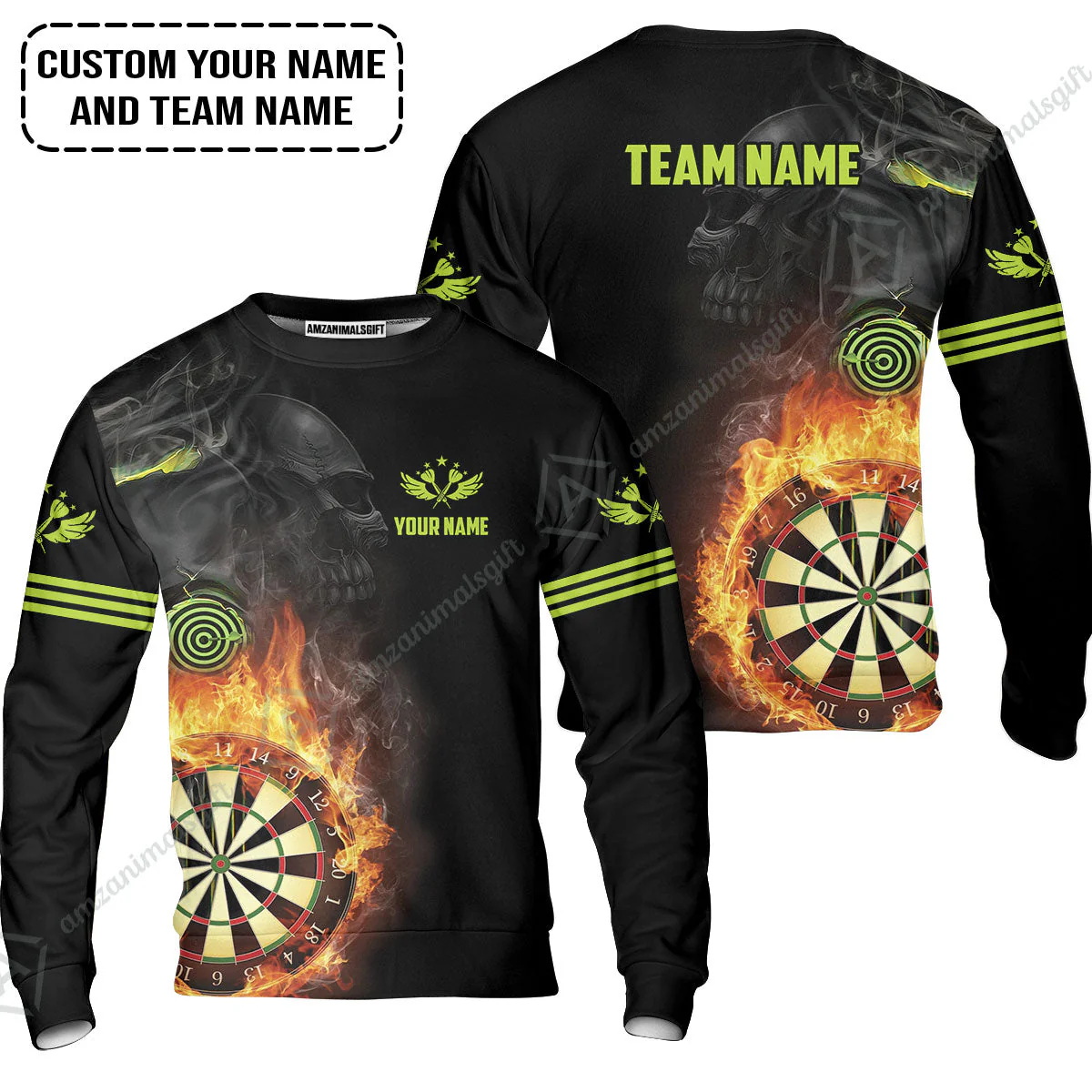 Customized Name & Team Darts Long Polo Shirt, Skull Darts Flame Personalized Darts Long Polo Shirt - Image 6