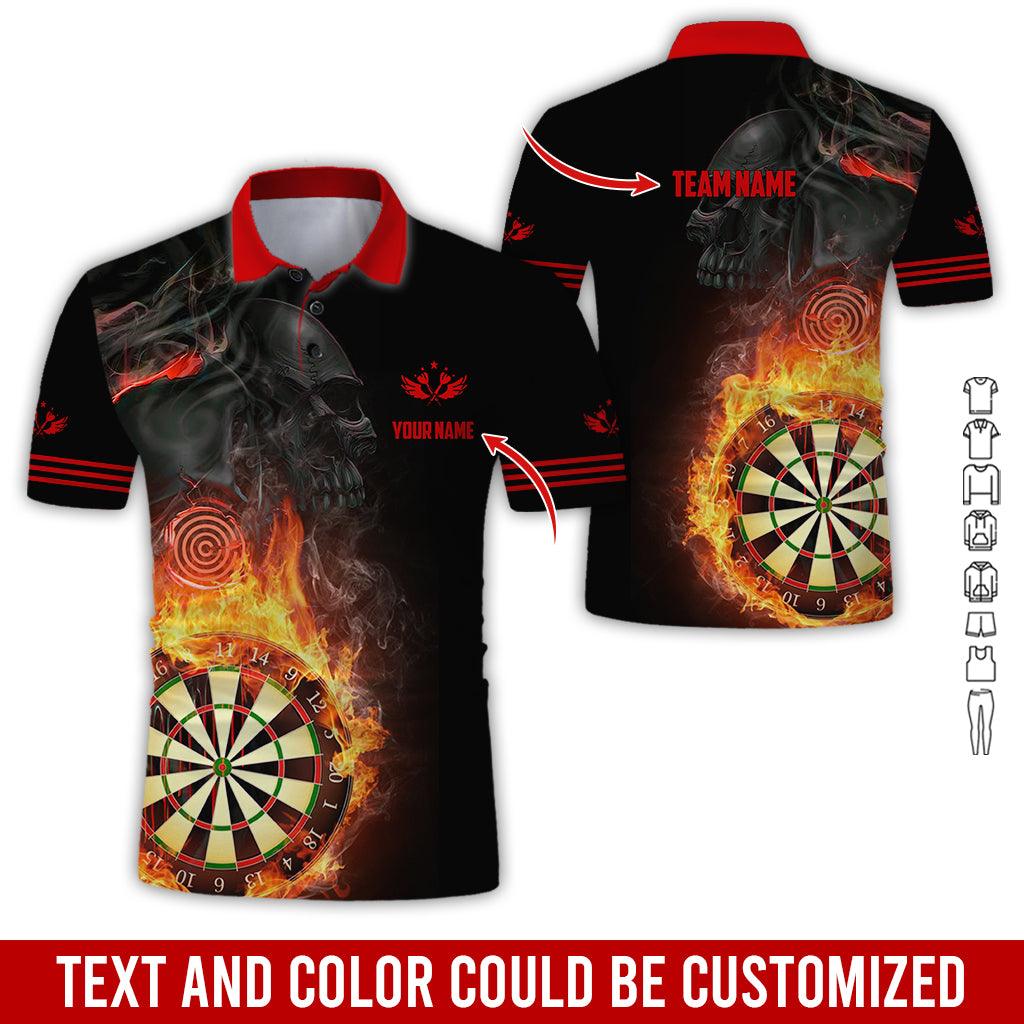 Customized Name & Team Darts Polo Shirt, Skull Darts Flame Personalized Darts Polo Shirt For Men - Perfect Gift For Darts Lovers, Darts Players, Darts Team - Image 2