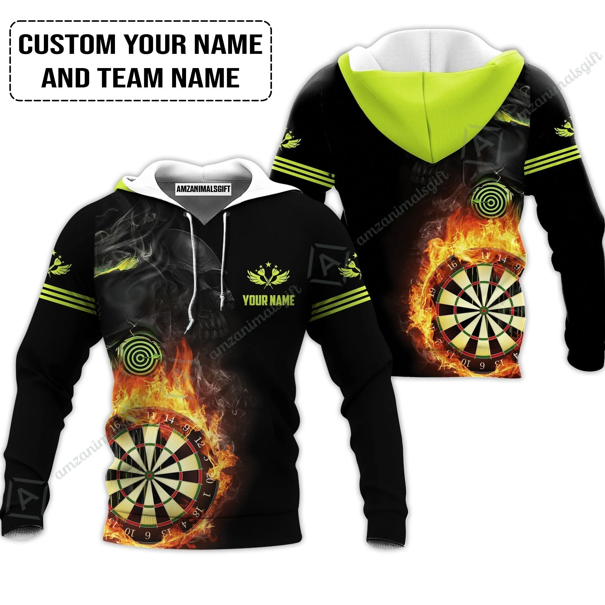 Customized Name & Team Darts T-Shirt, Skull Darts Flame Personalized Darts T-Shirt - Image 5