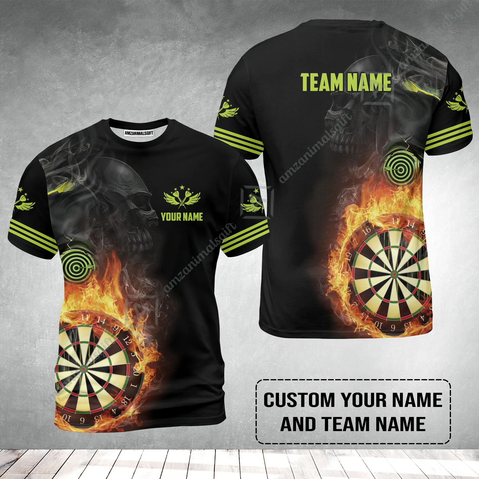 Customized Name & Team Darts T-Shirt, Skull Darts Flame Personalized Darts T-Shirt - Image 2