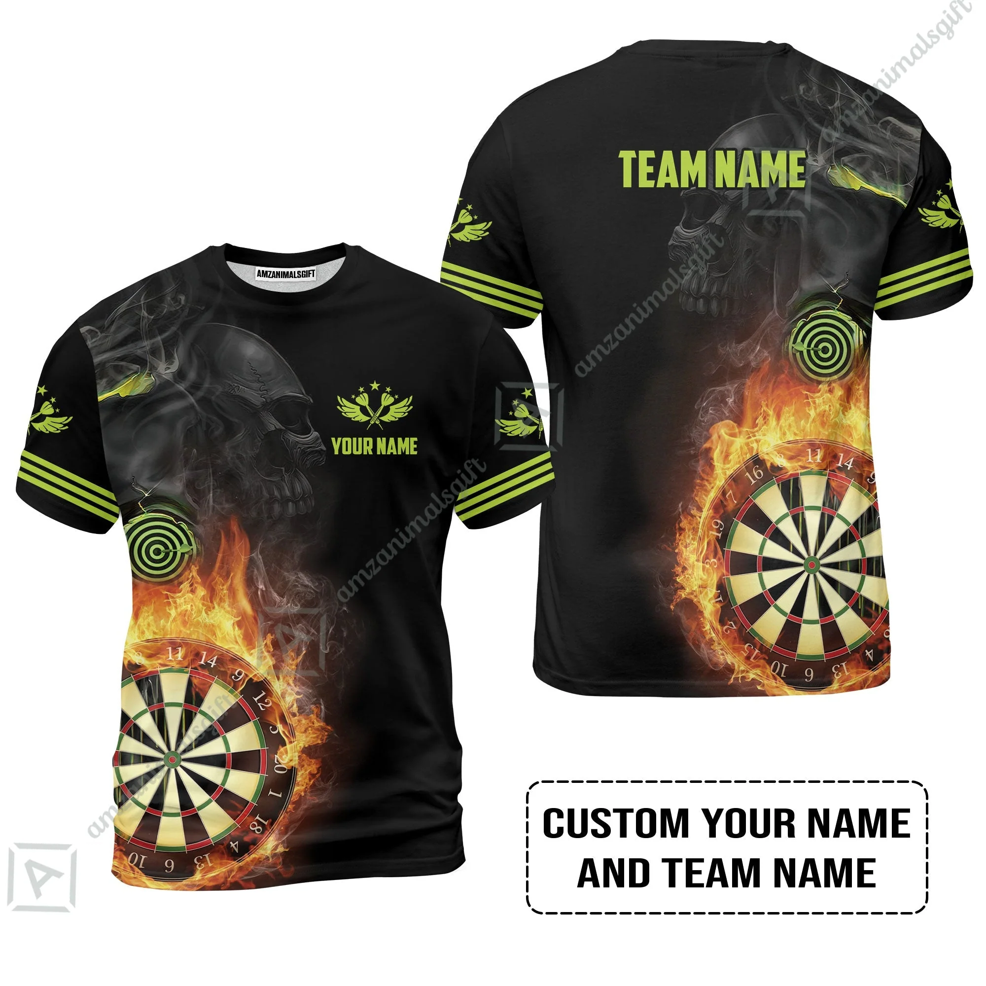 Customized Name & Team Darts Zip Polo Shirt, Skull Darts Flame Personalized Darts Zip Polo Shirt - Image 8