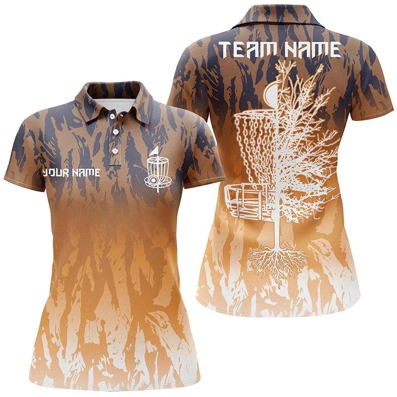 Customized Name Team Disc Golf Women Polo Shirt, Personalized Disc Golf Basket Orange Camo Shirts - Perfect Gift For Ladies, Disc Golf Lovers - Image 2