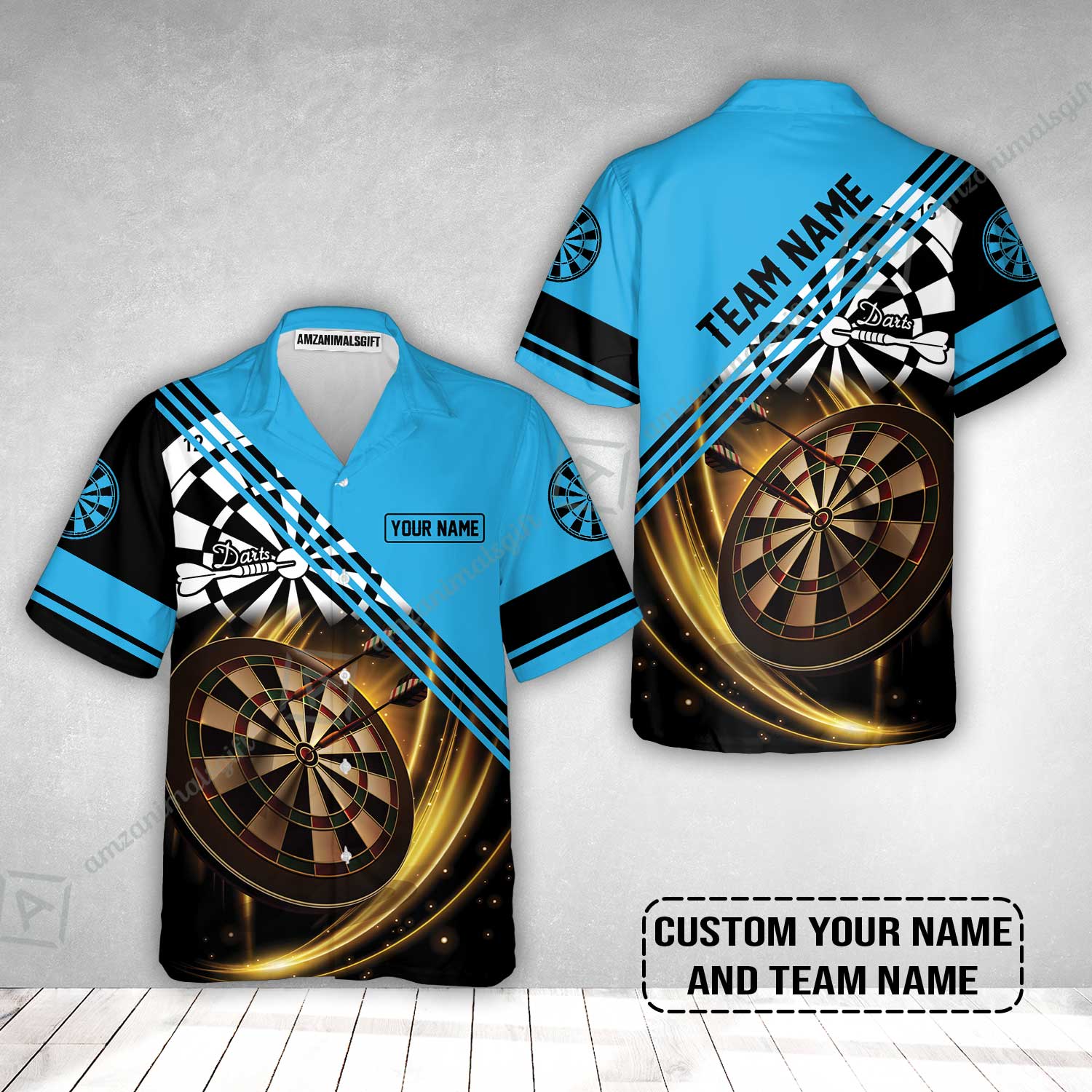 Customized Name & Team Name Darts Hawaiian Shirt, I Love Darts Personalized Blue Darts Hawaiian Shirt - Image 2
