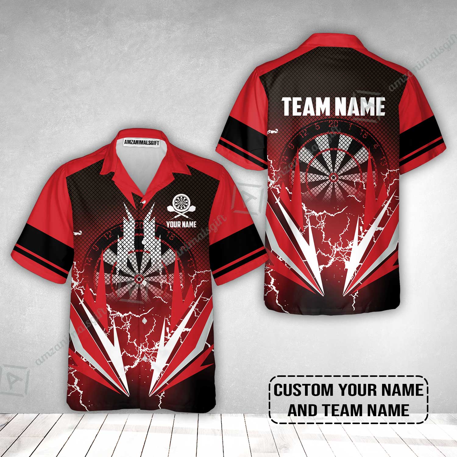 Customized Name & Team Name Darts Hawaiian Shirt, Thunder Lighting Darts Personalized Darts Hawaiian Shirt - Image 2
