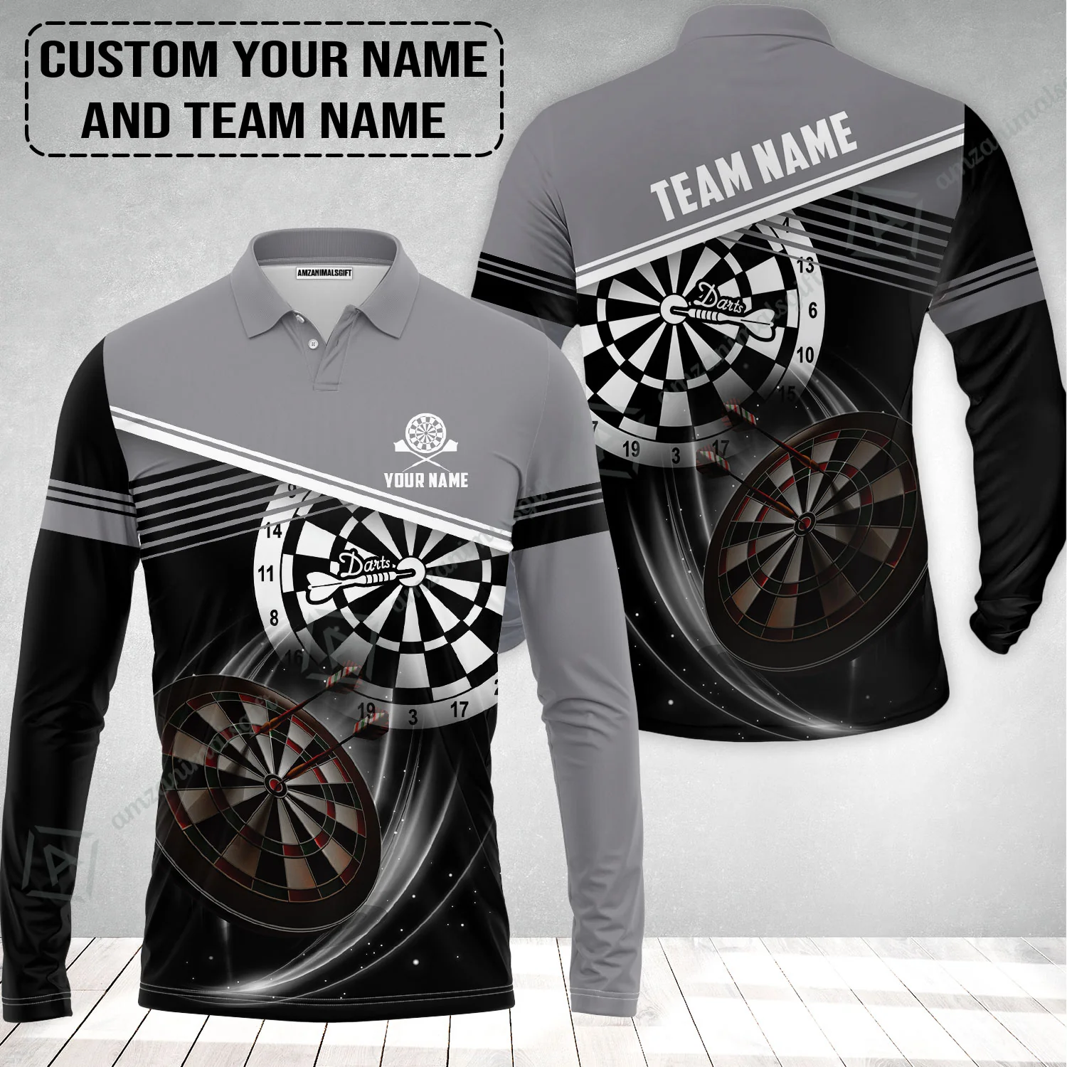 Customized Name & Team Name Darts Long Polo Shirt, Personalized Name Color Darts Long Polo Shirt - Perfect Gift For Darts Lovers - Image 2