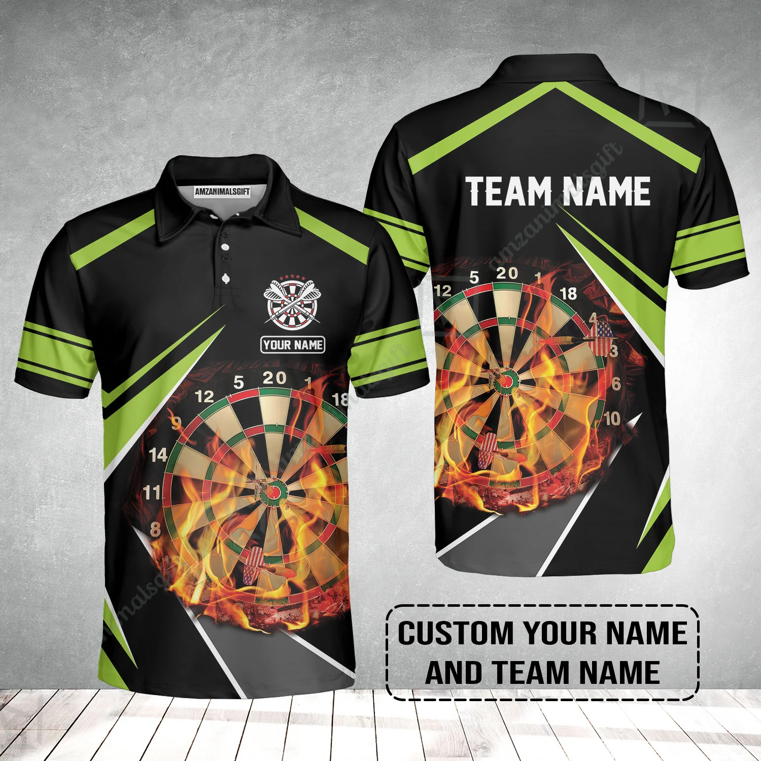 Customized Name & Team Name Darts Polo Shirt, Dartboard Flame Personalized Darts Polo Shirt - Image 2
