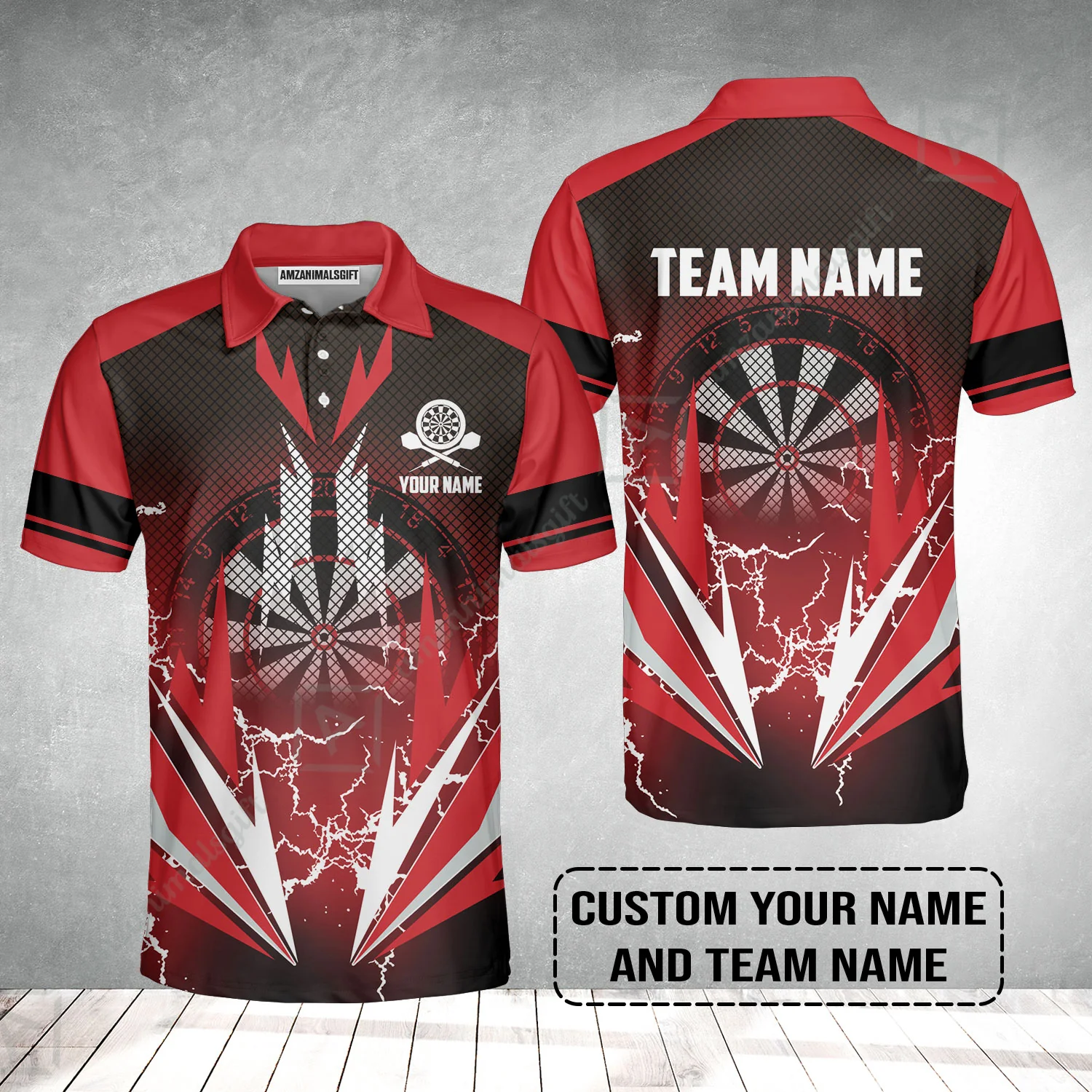 Customized Name & Team Name Darts Polo Shirt, Thunder Lighting Darts Personalized Darts Polo Shirt - Image 2
