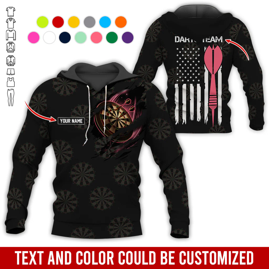 Customized Name & Team Name Darts Premium Hoodie, American Flag & Darts Pattern Black Hoodie, Perfect Gift For Darts Lovers, Friend, Family - Image 10