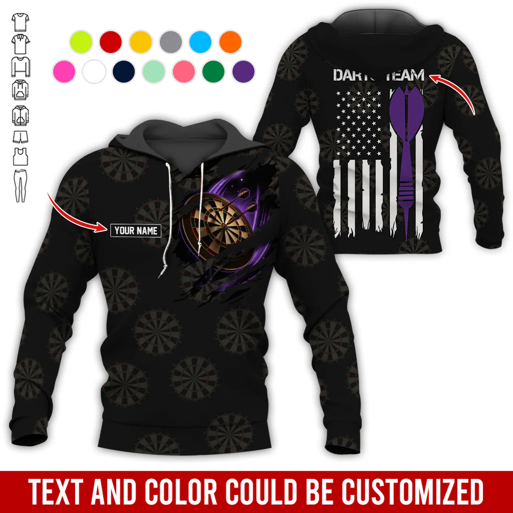 Customized Name & Team Name Darts Premium Hoodie, American Flag & Darts Pattern Black Hoodie, Perfect Gift For Darts Lovers, Friend, Family - Image 11
