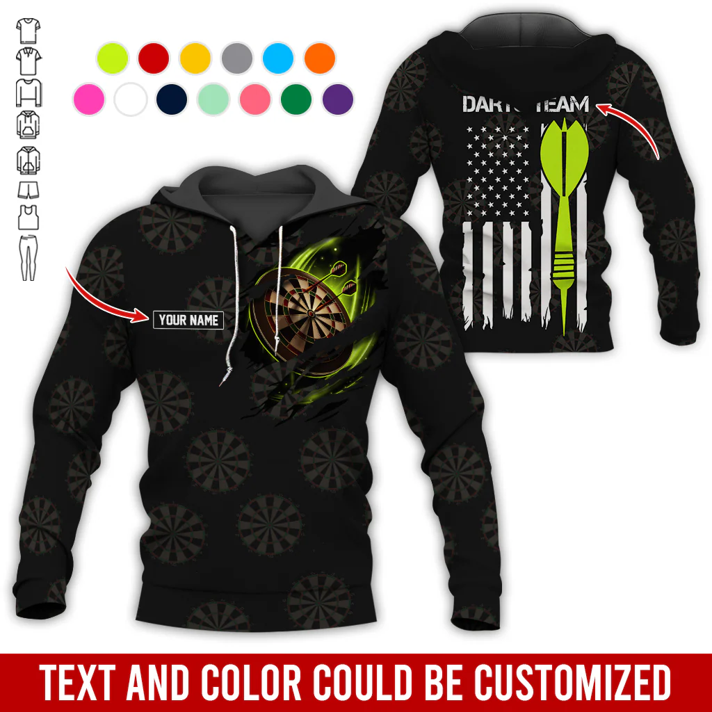Customized Name & Team Name Darts Premium Hoodie, American Flag & Darts Pattern Black Hoodie, Perfect Gift For Darts Lovers, Friend, Family - Image 6