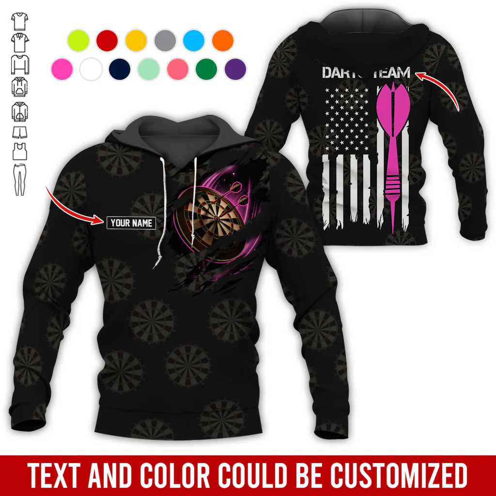 Customized Name & Team Name Darts Premium Hoodie, American Flag & Darts Pattern Black Hoodie, Perfect Gift For Darts Lovers, Friend, Family - Image 8