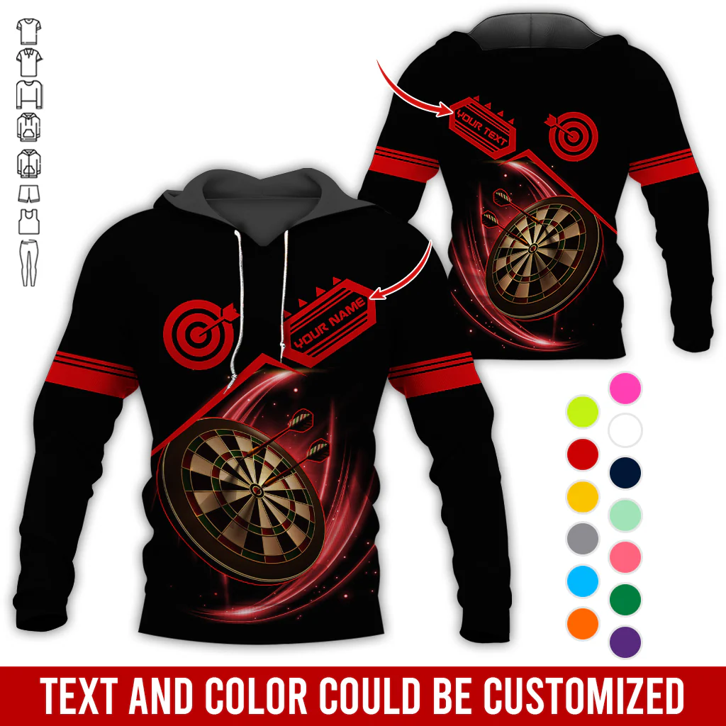 Customized Name & Team Name Darts Premium Hoodie, Darts Pattern Shining Black Hoodie, Perfect Gift For Darts Lovers, Friend, Family - Image 3