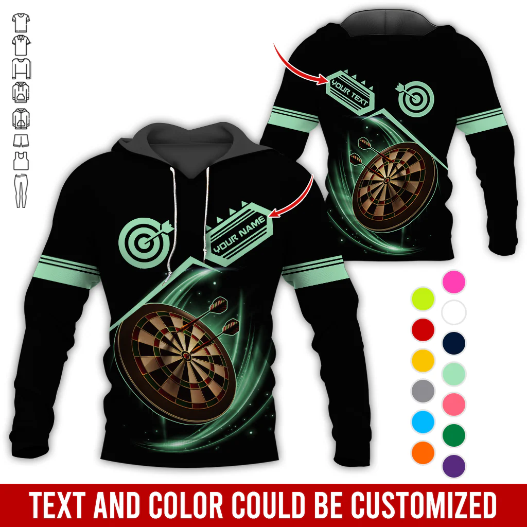 Customized Name & Team Name Darts Premium Hoodie, Darts Pattern Shining Black Hoodie, Perfect Gift For Darts Lovers, Friend, Family - Image 4