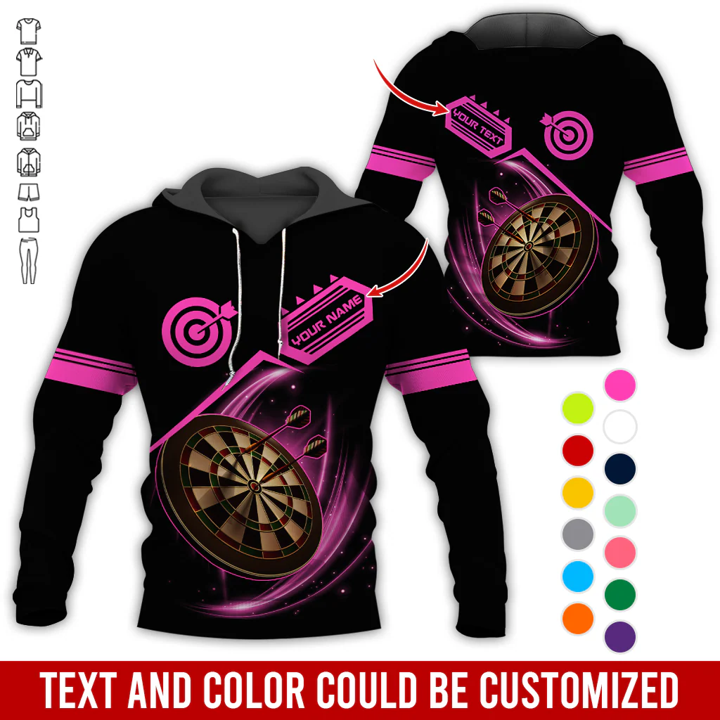 Customized Name & Team Name Darts Premium Hoodie, Darts Pattern Shining Black Hoodie, Perfect Gift For Darts Lovers, Friend, Family - Image 9