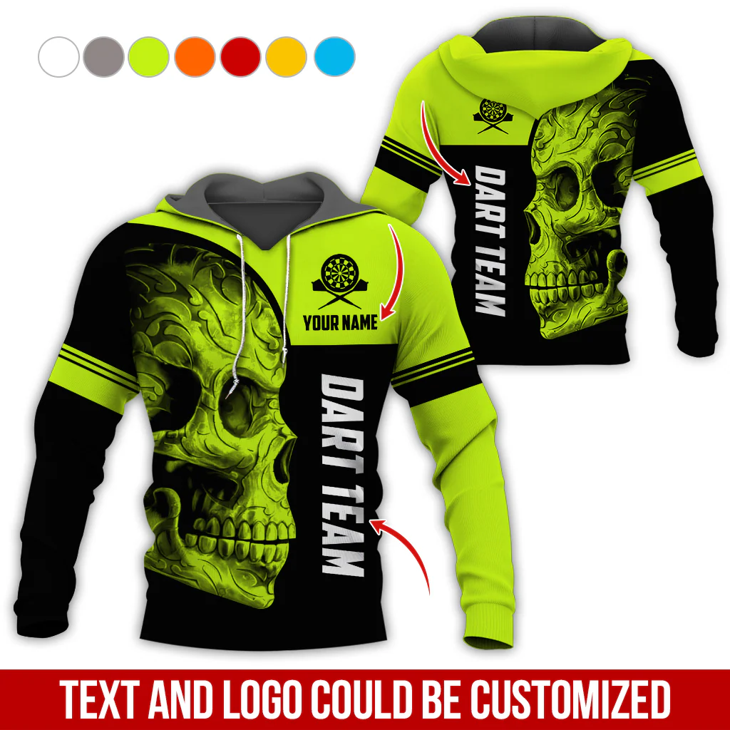 Customized Name & Team Name Darts Skull Premium Hoodie, I Like Darts Hoodie, Perfect Gift For Darts Lovers, Darts Player - Image 3