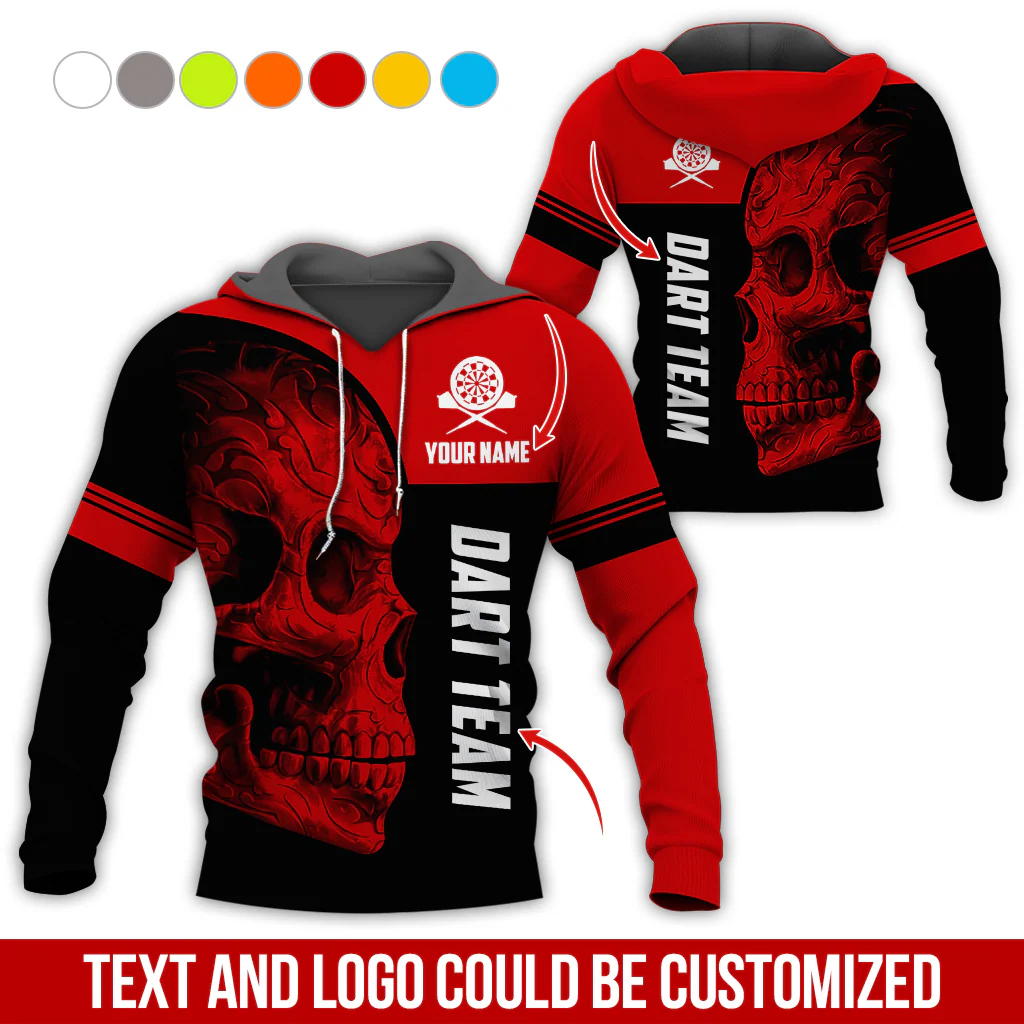 Customized Name & Team Name Darts Skull Premium Hoodie, I Like Darts Hoodie, Perfect Gift For Darts Lovers, Darts Player - Image 5