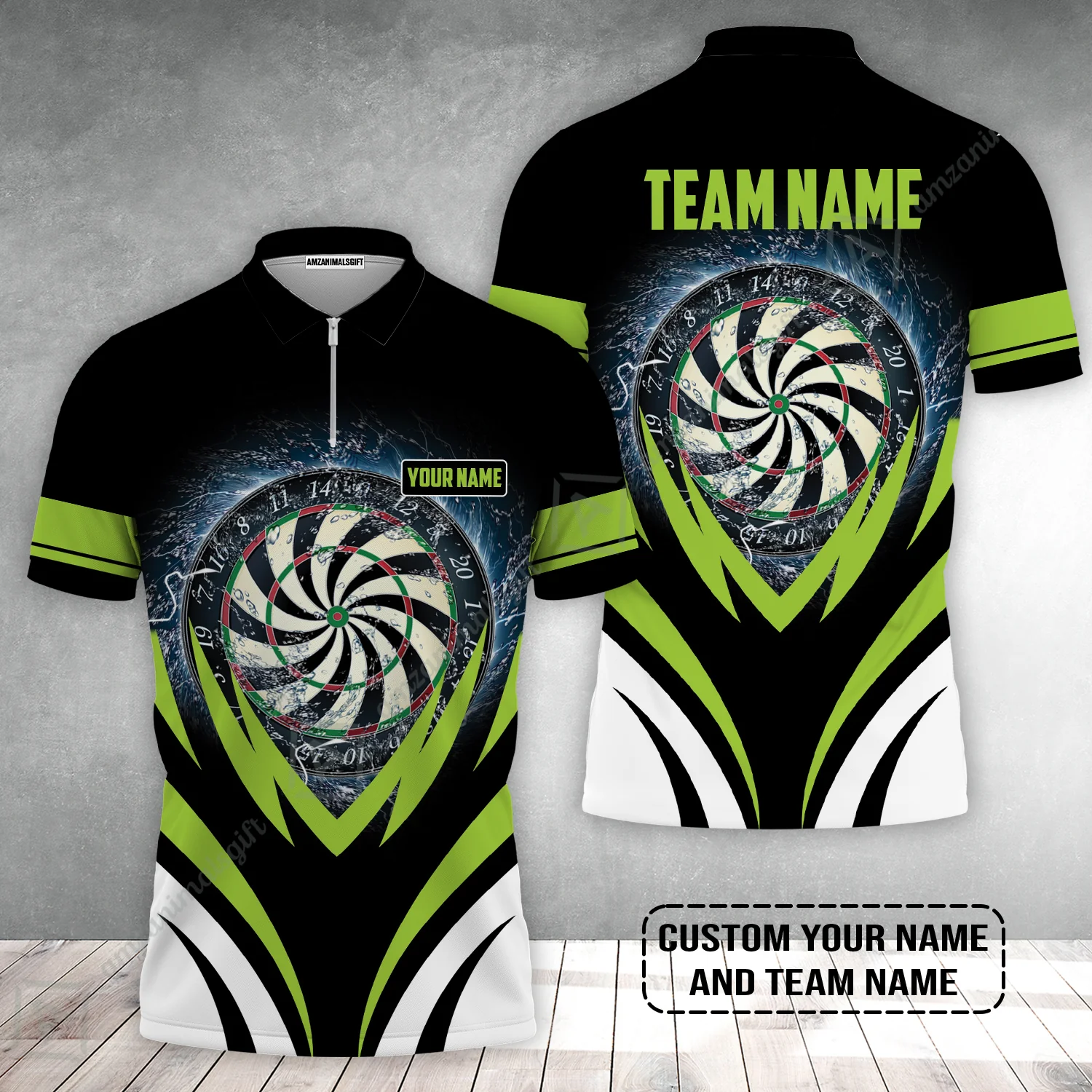 Customized Name & Team Name Darts Zip Polo Shirt, Darts In Tornado Personalized Darts Zip Polo Shirt - Image 2
