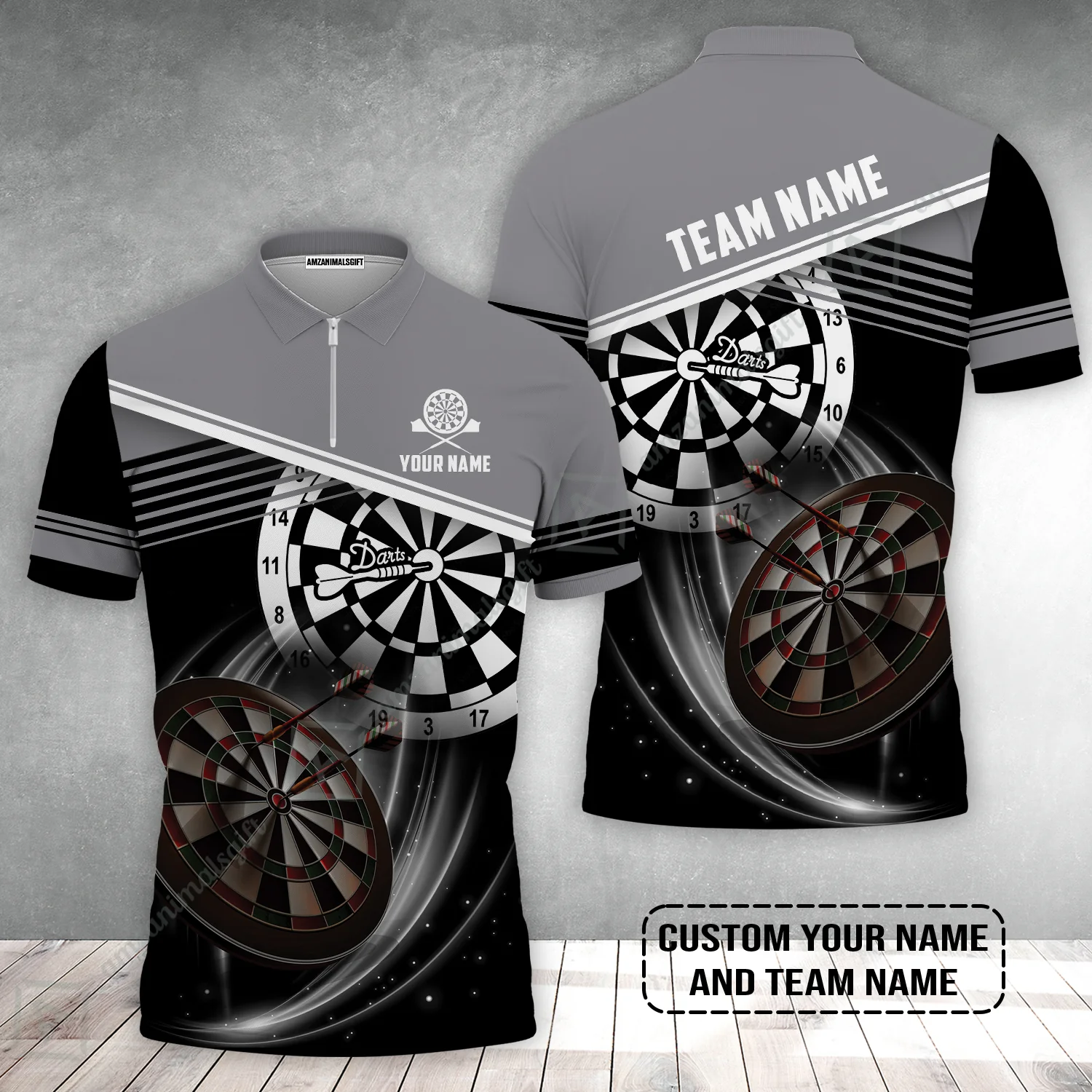 Customized Name & Team Name Darts Zip Polo Shirt, Personalized Name Color Darts Zip Polo Shirt - Perfect Gift For Darts Lovers - Image 2