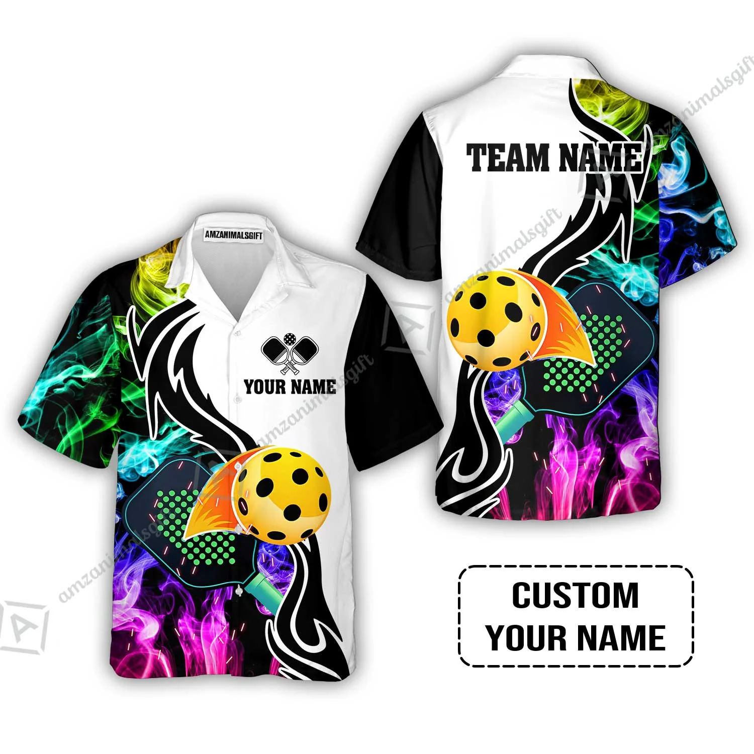 Customized Name & Team Name Pickleball Polo Shirt, Pickleball Rainbow Smoke Personalized Polo Shirt - Image 2