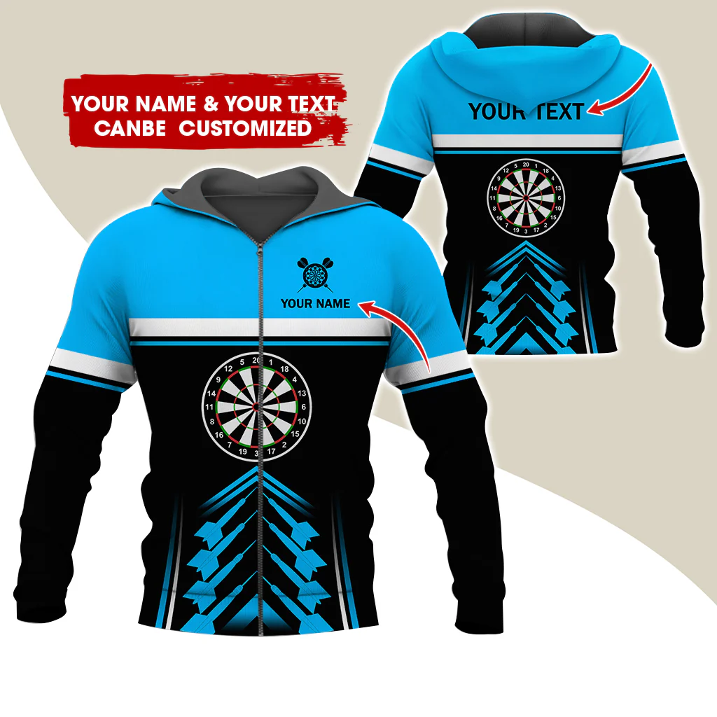 Customized Name & Text Dartboard Premium Zip Hoodie, Personalized Darts Zip Hoodie For Men & Women - Gift For Darts Lovers, Darts Players - Image 2