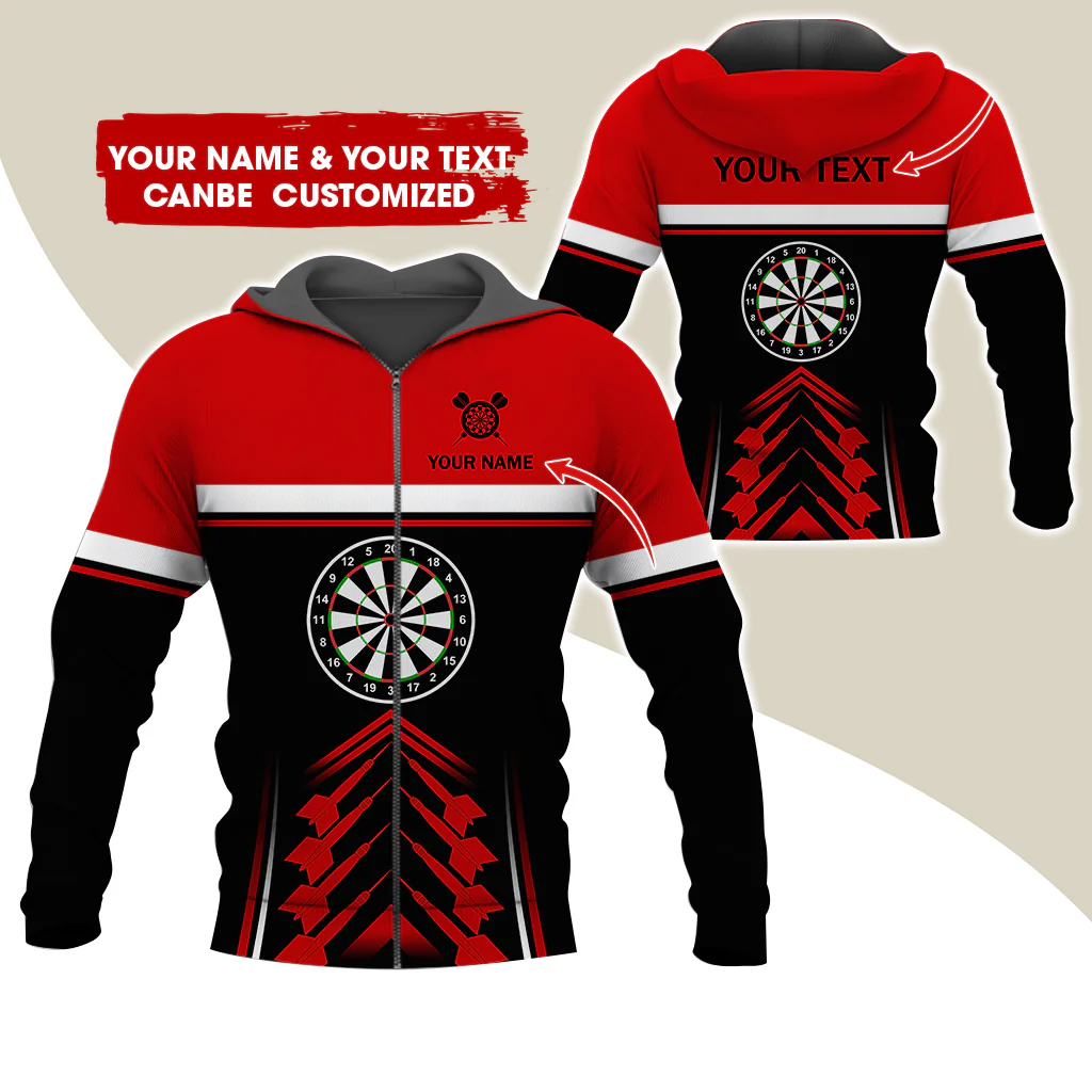 Customized Name & Text Dartboard Premium Zip Hoodie, Personalized Darts Zip Hoodie For Men & Women - Gift For Darts Lovers, Darts Players - Image 5