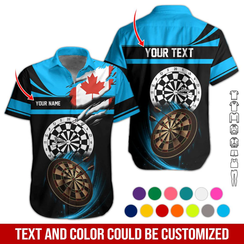 Customized Name & Text Darts Hawaiian Shirt, Canadian Flag Personalized Darts Hawaiian Shirts - Gift For Darts Lovers, Darts Players Uniforms