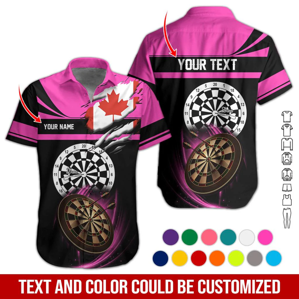 Customized Name & Text Darts Hawaiian Shirt, Canadian Flag Personalized Darts Hawaiian Shirts - Gift For Darts Lovers, Darts Players Uniforms - Image 10