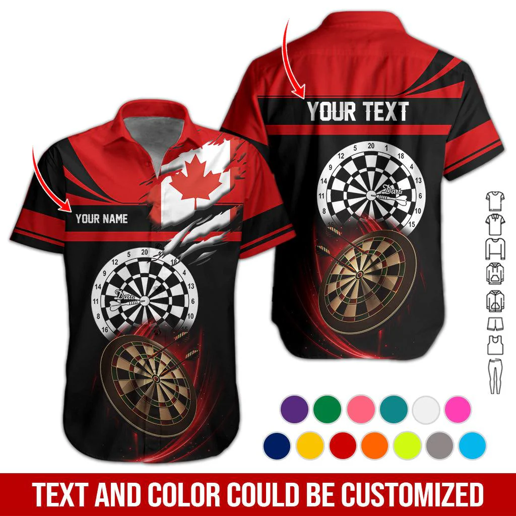 Customized Name & Text Darts Hawaiian Shirt, Canadian Flag Personalized Darts Hawaiian Shirts - Gift For Darts Lovers, Darts Players Uniforms - Image 2