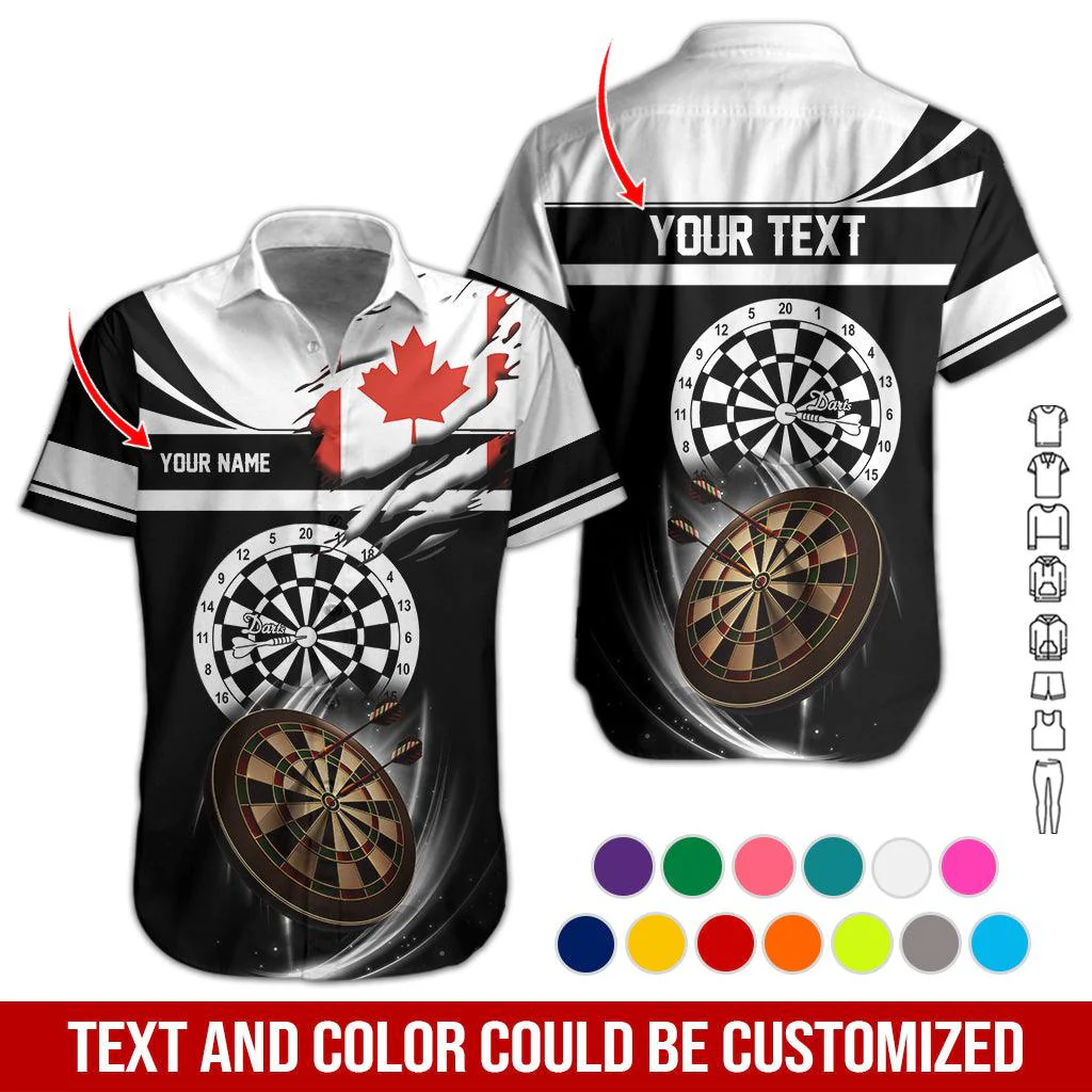 Customized Name & Text Darts Hawaiian Shirt, Canadian Flag Personalized Darts Hawaiian Shirts - Gift For Darts Lovers, Darts Players Uniforms - Image 4