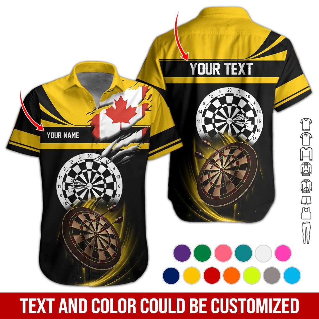 Customized Name & Text Darts Hawaiian Shirt, Canadian Flag Personalized Darts Hawaiian Shirts - Gift For Darts Lovers, Darts Players Uniforms - Image 5