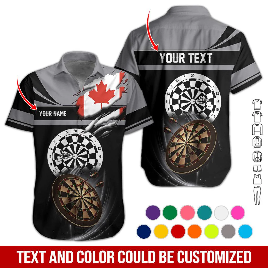 Customized Name & Text Darts Hawaiian Shirt, Canadian Flag Personalized Darts Hawaiian Shirts - Gift For Darts Lovers, Darts Players Uniforms - Image 6