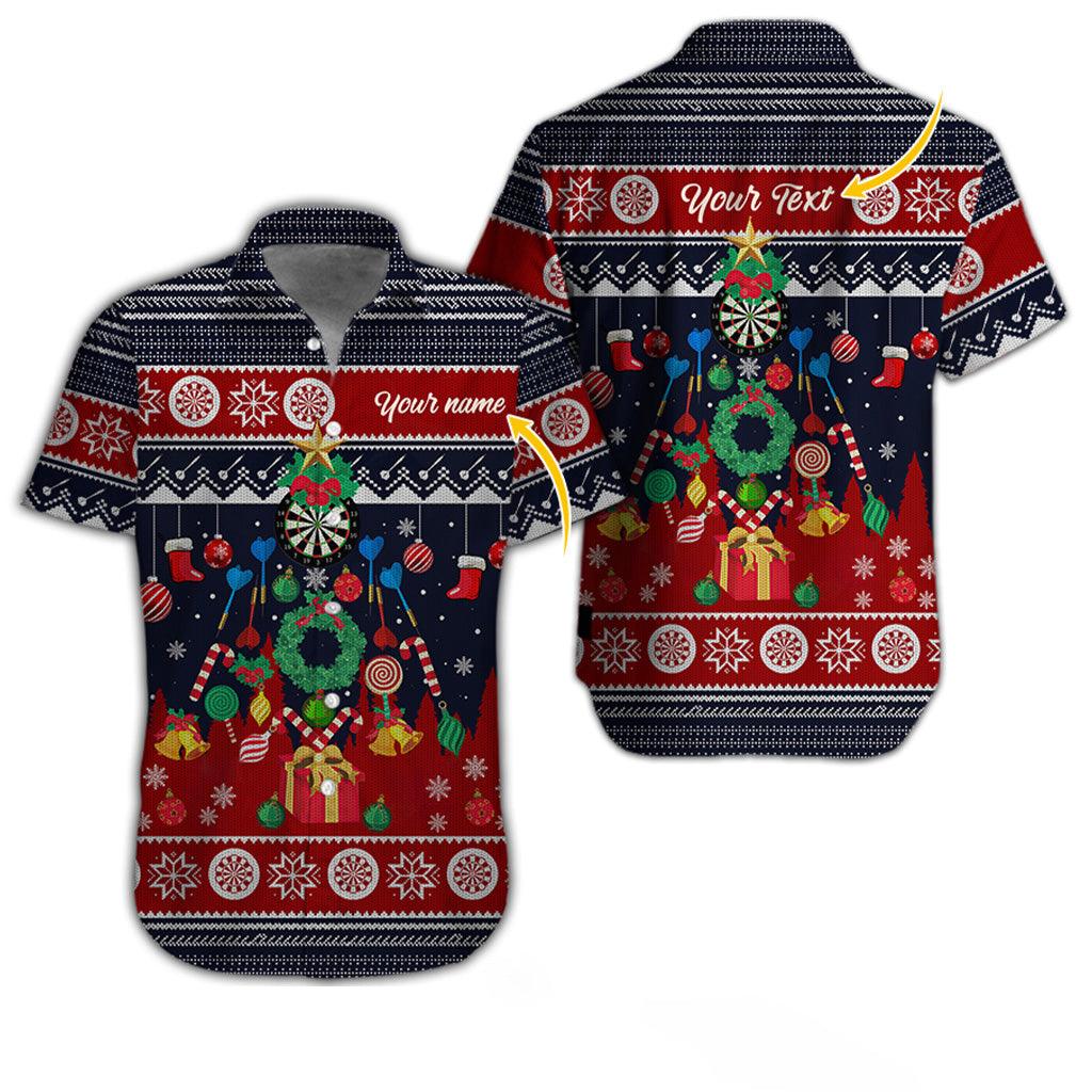 Customized Name & Text Darts Hawaiian Shirt, Christmas Pattern Personalized Darts Hawaiian Shirts - Gift For Darts Lovers, Darts Players Uniforms - Image 2