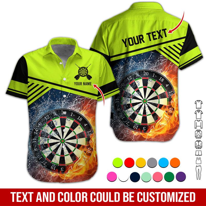 Customized Name & Text Darts Hawaiian Shirt, Dartboard In Water & Fire Personalized Darts Hawaiian Shirts - Gift For Darts Lovers, Darts Players Uniforms