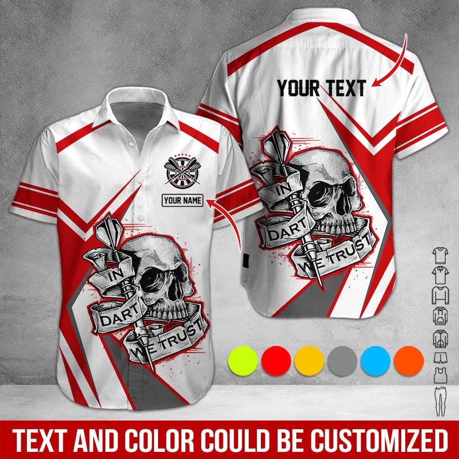 Customized Name & Text Darts Hawaiian Shirt, Skull In Dart Personalized Darts Hawaiian Shirts - Gift For Darts Lovers, Darts Players Uniforms
