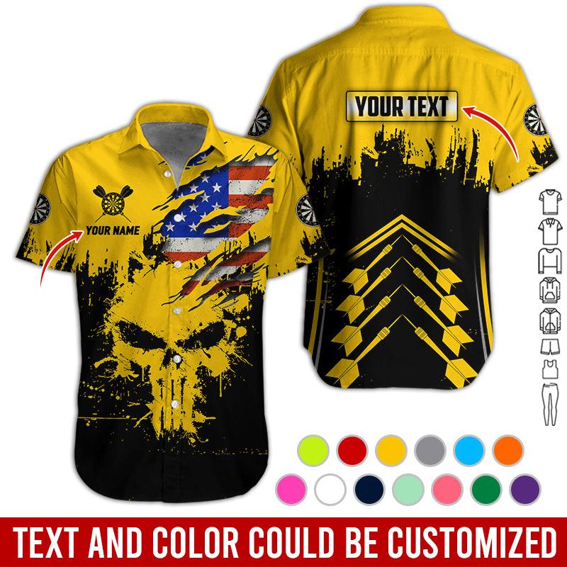 Customized Name & Text Darts Hawaiian Shirts, American Flag Personalized Name Darts Uniforms Aloha Shirt - Gift For Darts Lovers, Darts Players