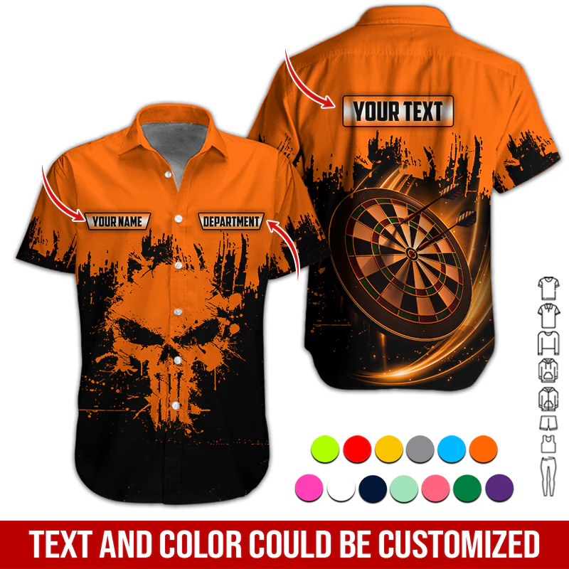 Customized Name & Text Darts Hawaiian Shirts, American Flag Personalized Name Darts Purple Pink Orange Blue Uniforms Aloha Shirt - Image 2