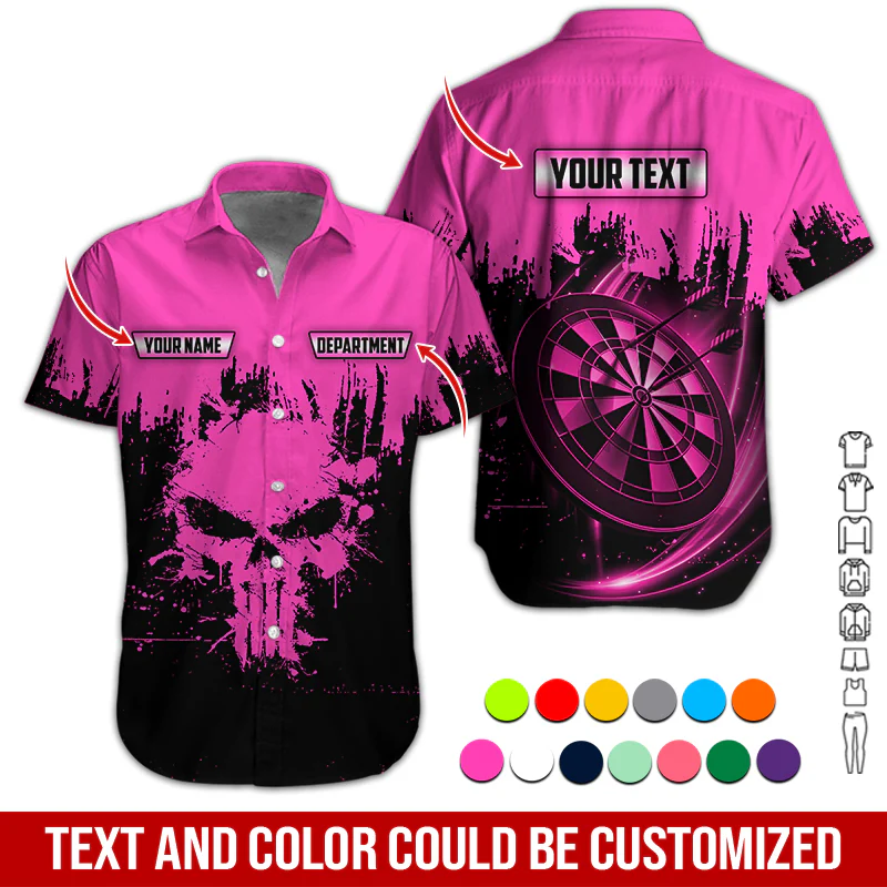 Customized Name & Text Darts Hawaiian Shirts, American Flag Personalized Name Darts Purple Pink Orange Blue Uniforms Aloha Shirt - Image 3