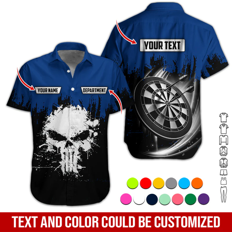 Customized Name & Text Darts Hawaiian Shirts, American Flag Personalized Name Darts Purple Pink Orange Blue Uniforms Aloha Shirt - Image 4