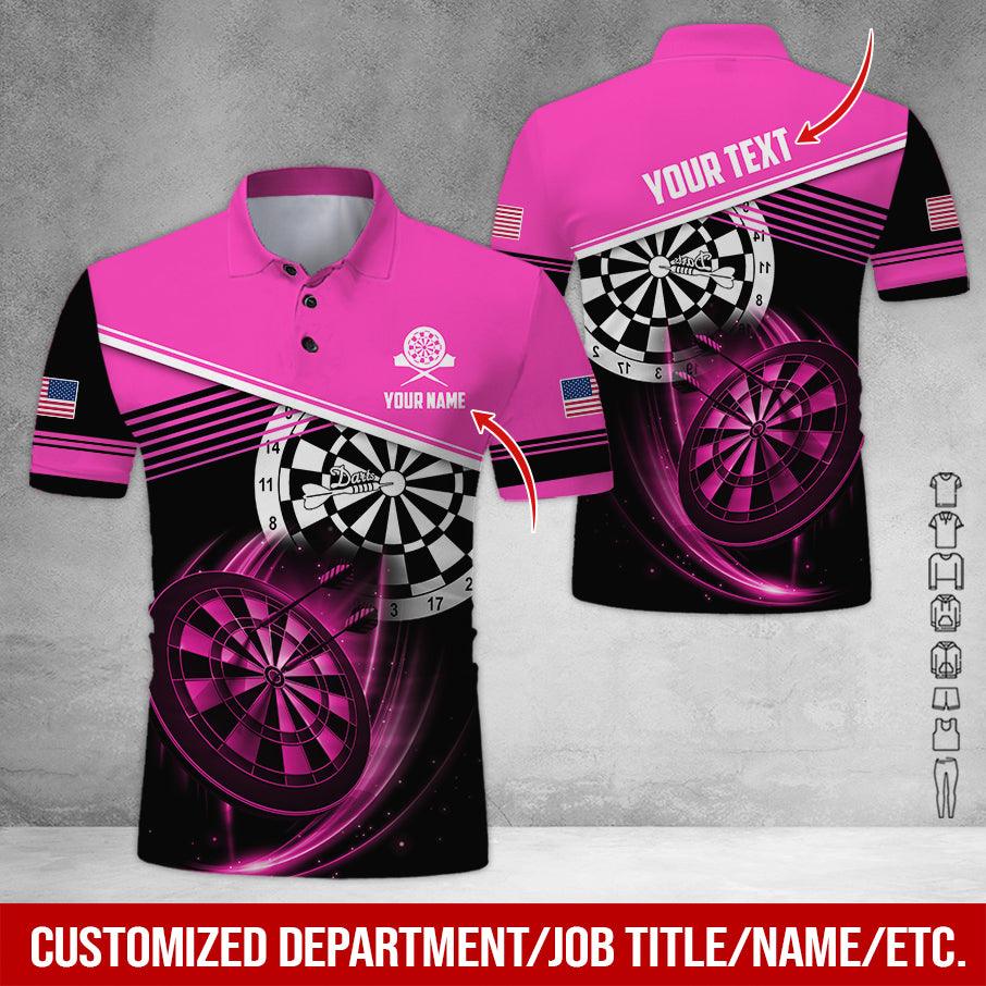Customized Name & Text Darts Polo Shirts, American Logo Personalized Name Darts Polo Shirt - Gift For Darts Lovers, Darts Players - Image 3