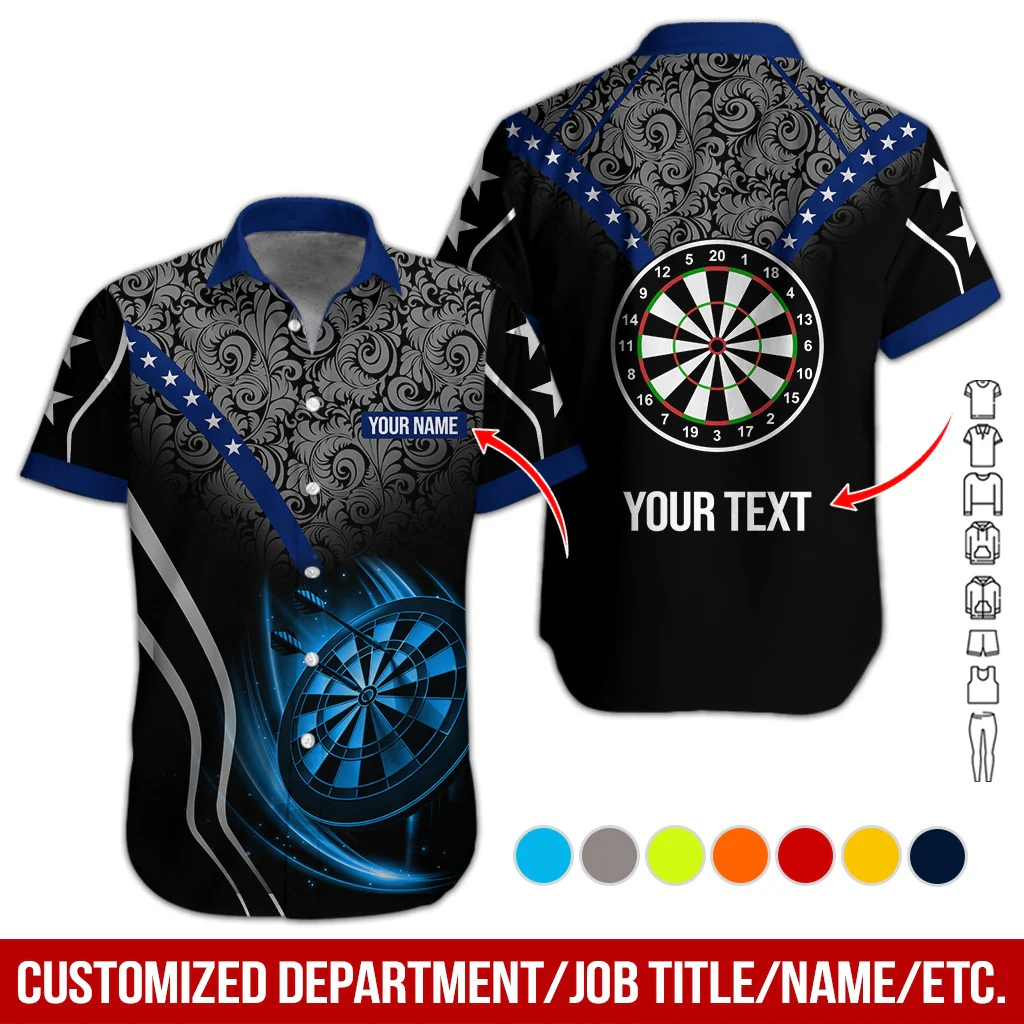 Customized Name & Text Darts Hawaiian Shirts, Personalized Name Darts Team Uniforms Aloha Shirt For Men & Women - Gift For Darts Lovers, Darts Players - Image 2