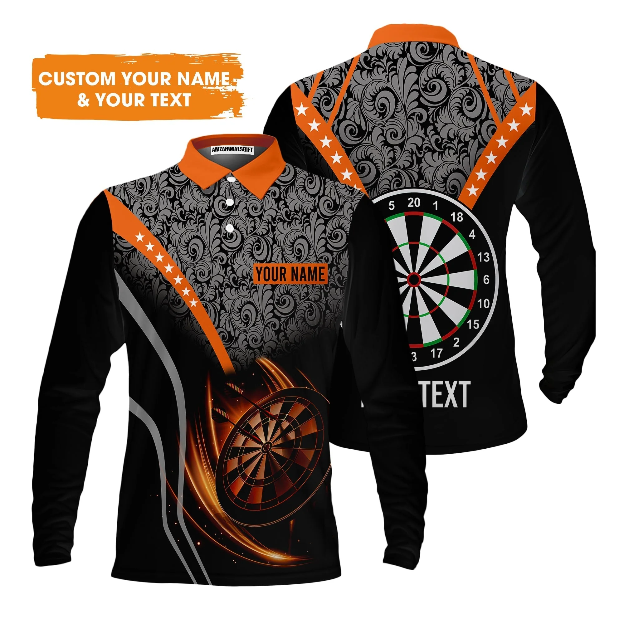 Customized Name & Text Darts Hoodie, Personalized Name Dartboard Orange Hoodie - Gift For Darts Players - Image 4