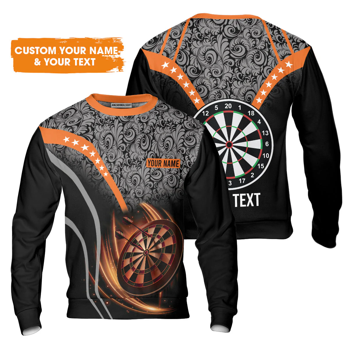 Customized Name & Text Darts Hoodie, Personalized Name Dartboard Orange Hoodie - Gift For Darts Players - Image 6