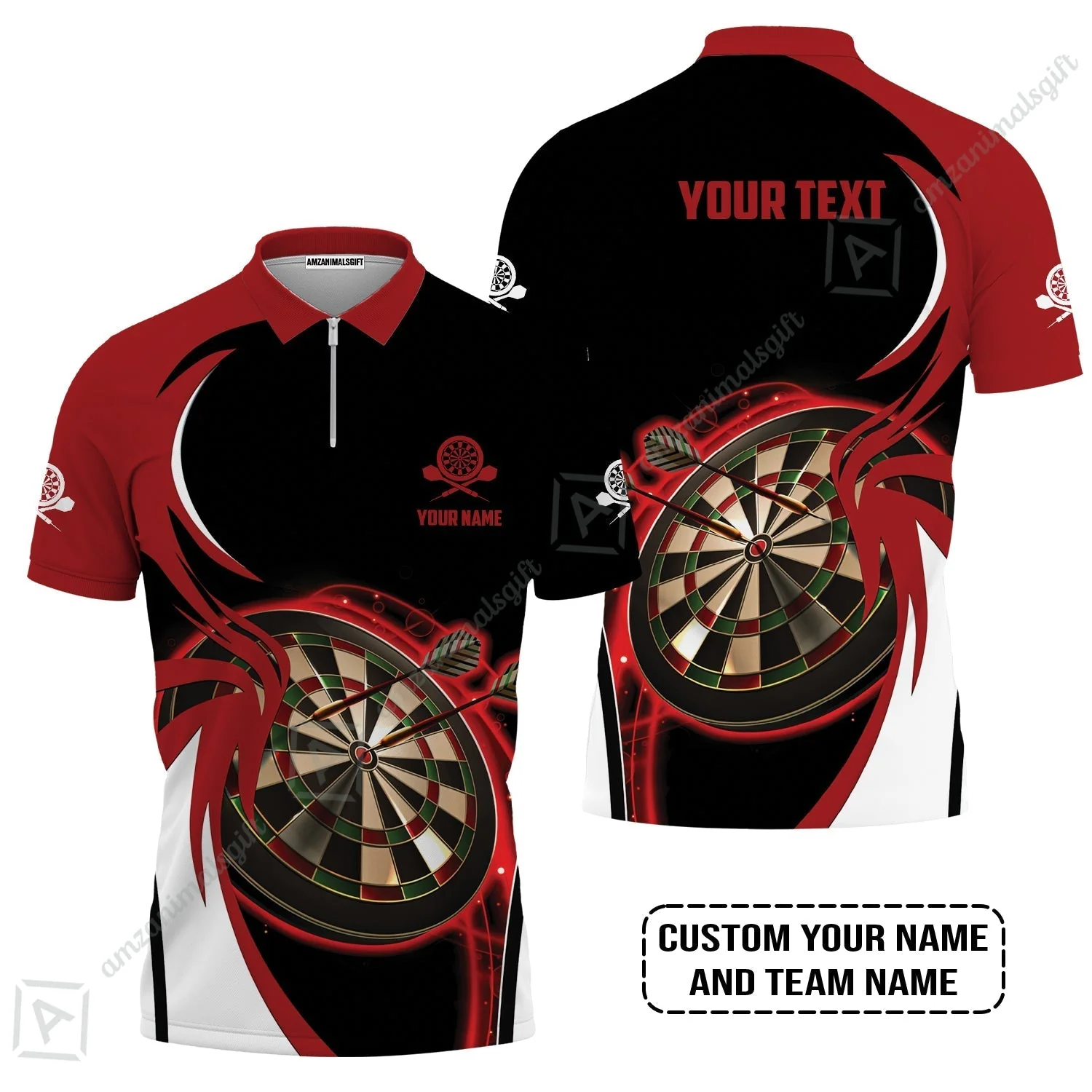 Customized Name & Text Darts Hoodie, Personalized Red Darts Uniforms Hoodie - Image 3