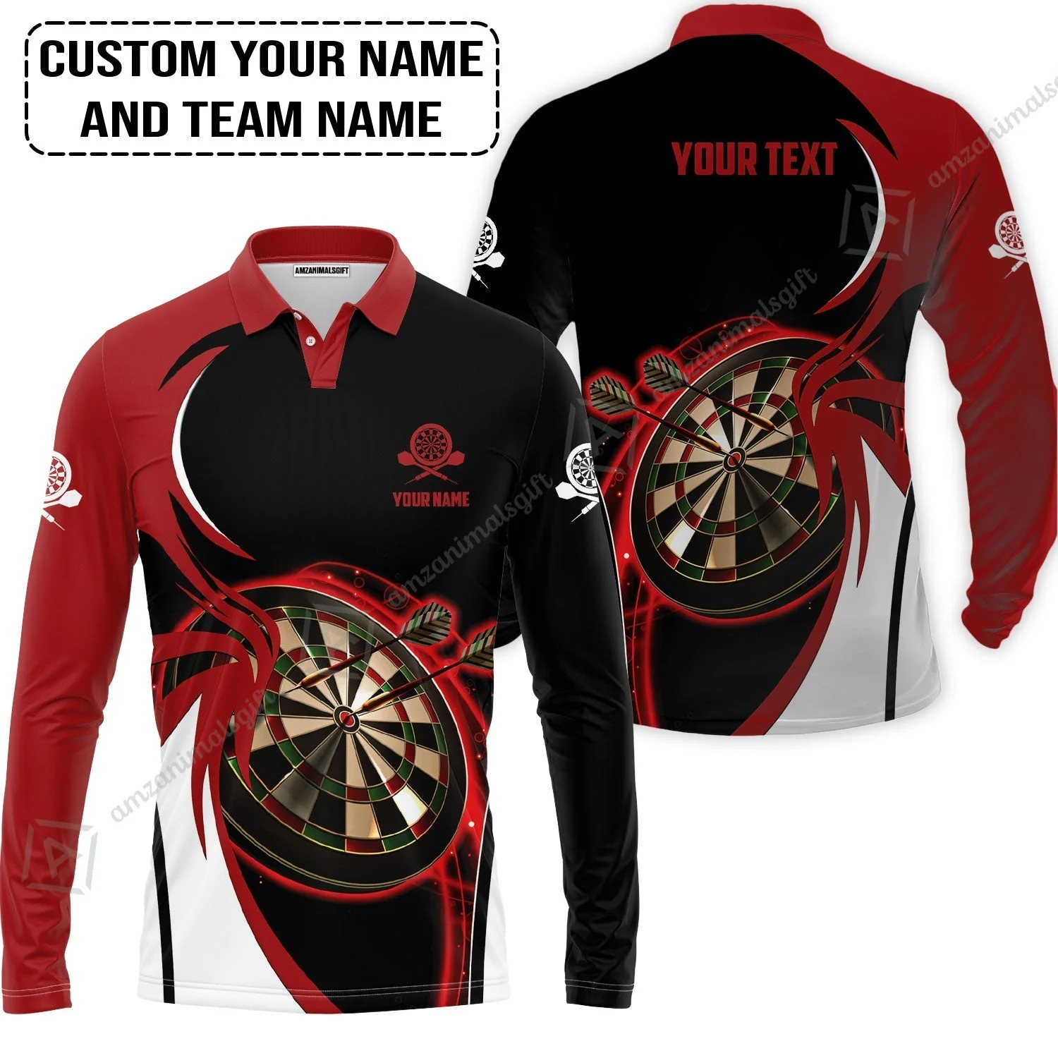 Customized Name & Text Darts Hoodie, Personalized Red Darts Uniforms Hoodie - Image 4
